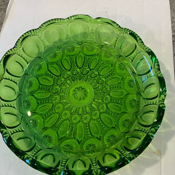 VTG L. E. Smith moon and stars green glass dish - Picture 1 of 6